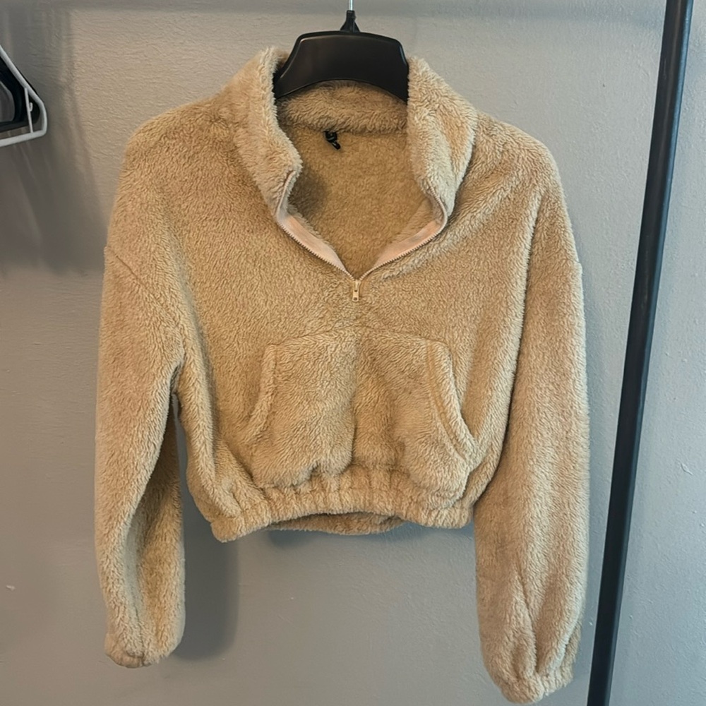 Zaful teddy bear quarter zip sweater